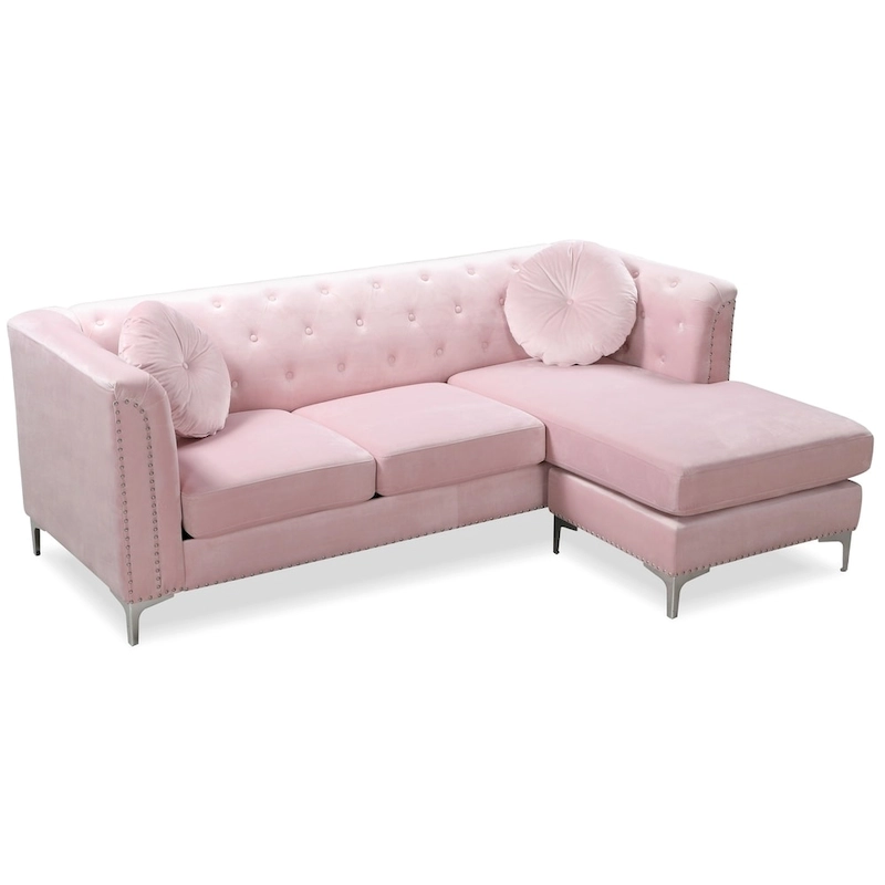 Pompano Velvet Button Tufted Sofa with Chaise