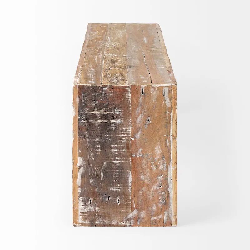 Reclaimed Wood Entryway Bench, Brown, Rustic, Boxy Frame, 47