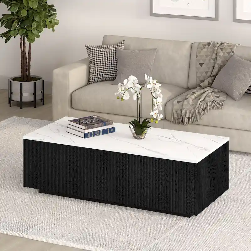 Reyes 48 Wide Rectangular Coffee Table with Faux Marble Top - 47.5 Wide
