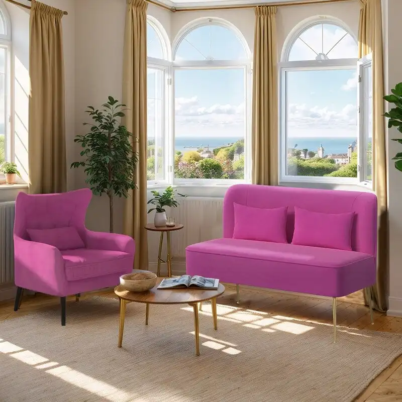 2-Piece Modern Velvet Living Room Couch Set Upholstered