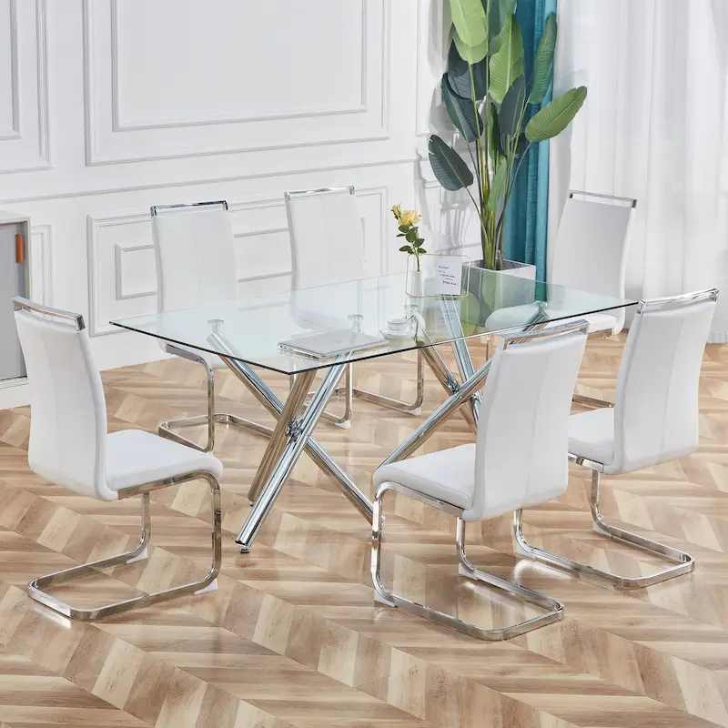 Dining Chair with C-shaped Chrome Metal Legs(Set of 4)