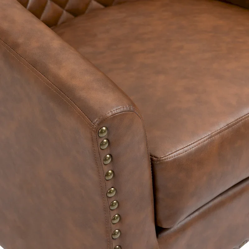 Barrel Accent Chair PU Leather with Nailhead Trim