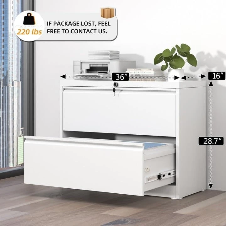 36 W 2 Drawer Metal Lateral File Cabinet with Lock