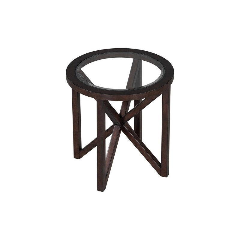 Modern Glass Coffee Table X-Cross Solid Wood Base End Table