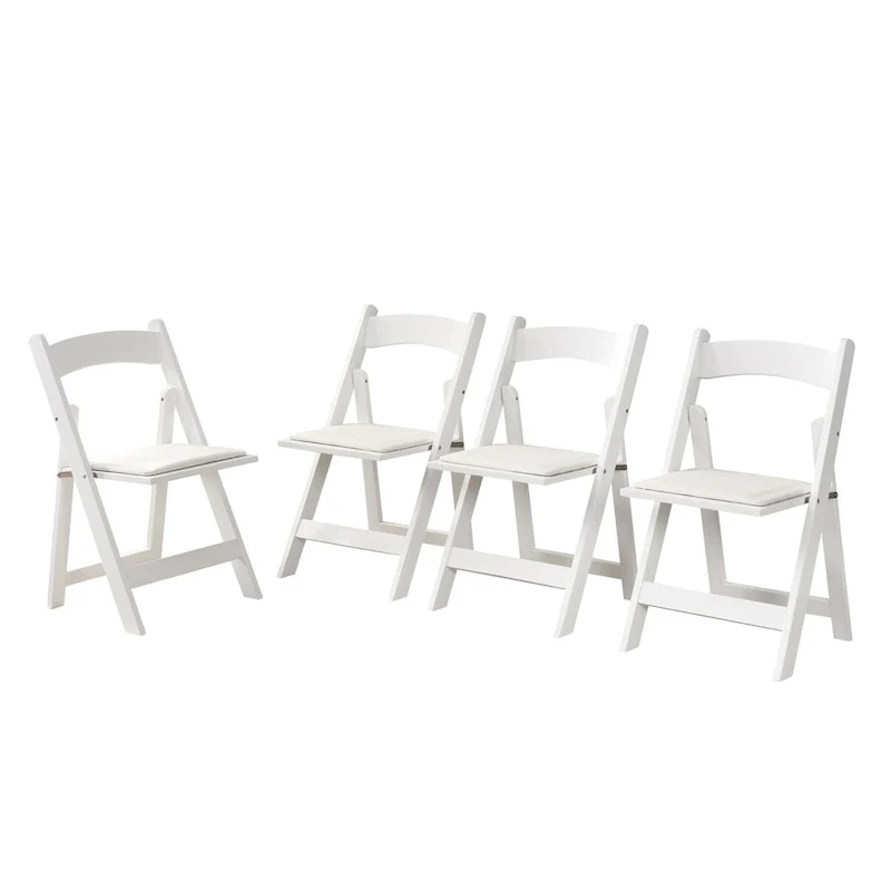 Upholstered Folding Chair,Space Saving, Easy To Carry, ,4PCS,Beige cushion/white shelf,Dining room