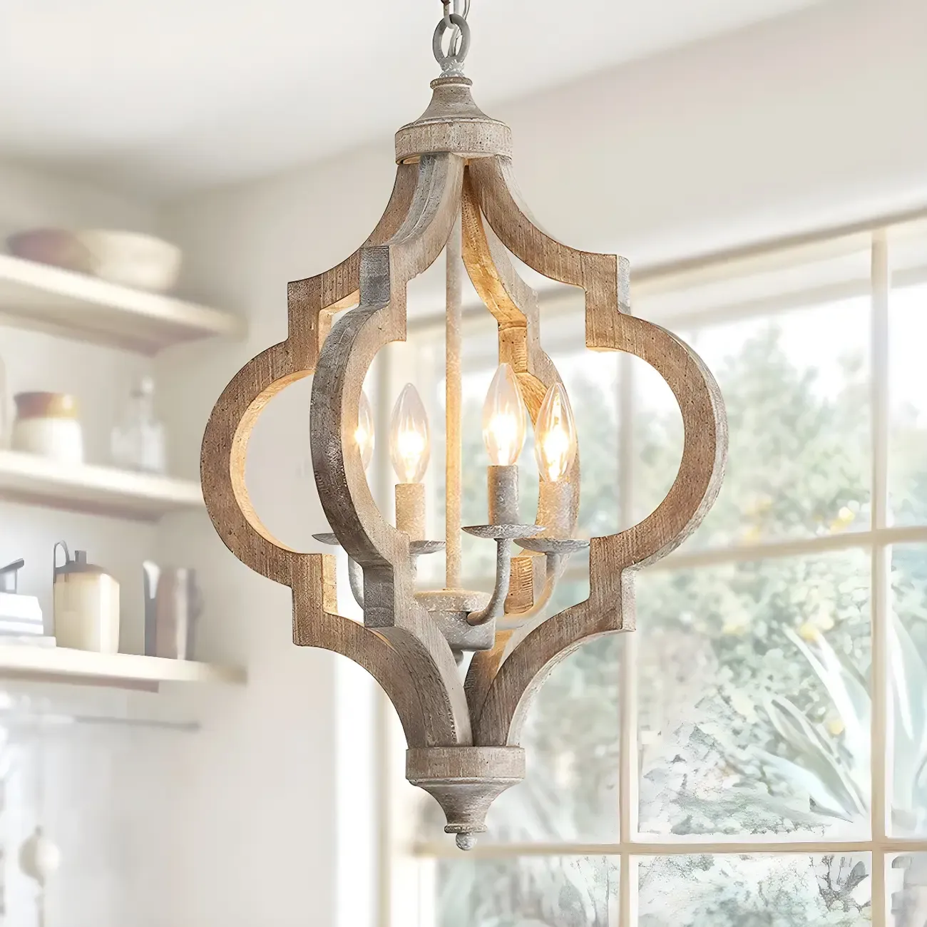 Traditional Farmhouse Wooden Caged Candelabra Chandelier