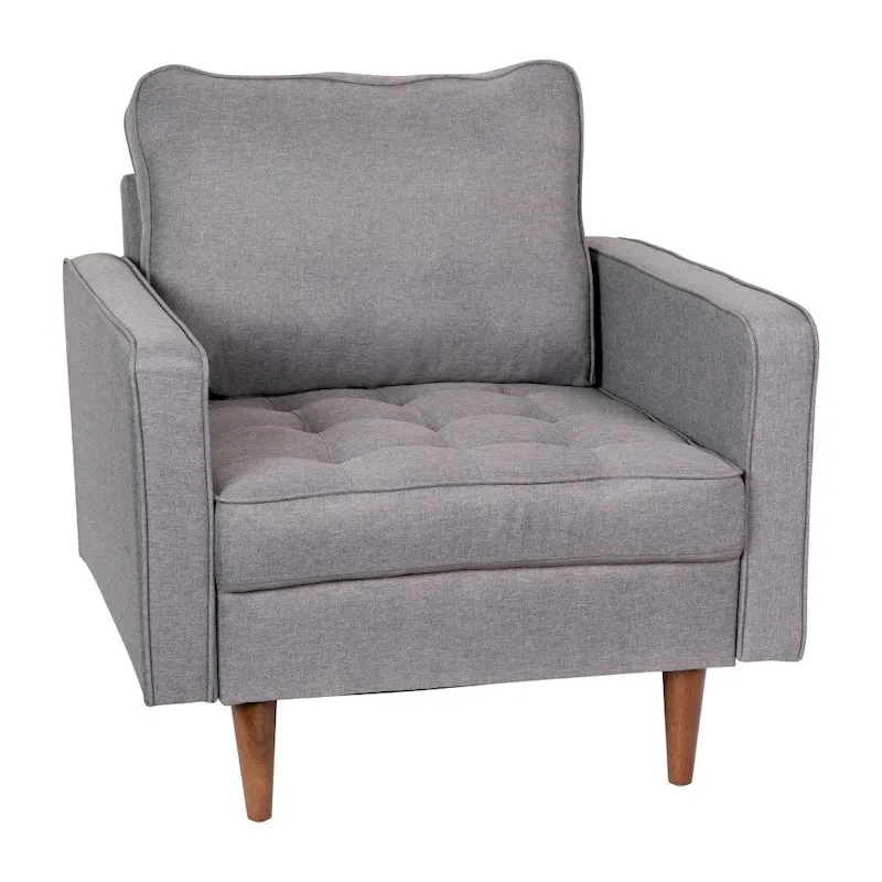 Compact Upholstered Tufted Chair with Wooden Legs