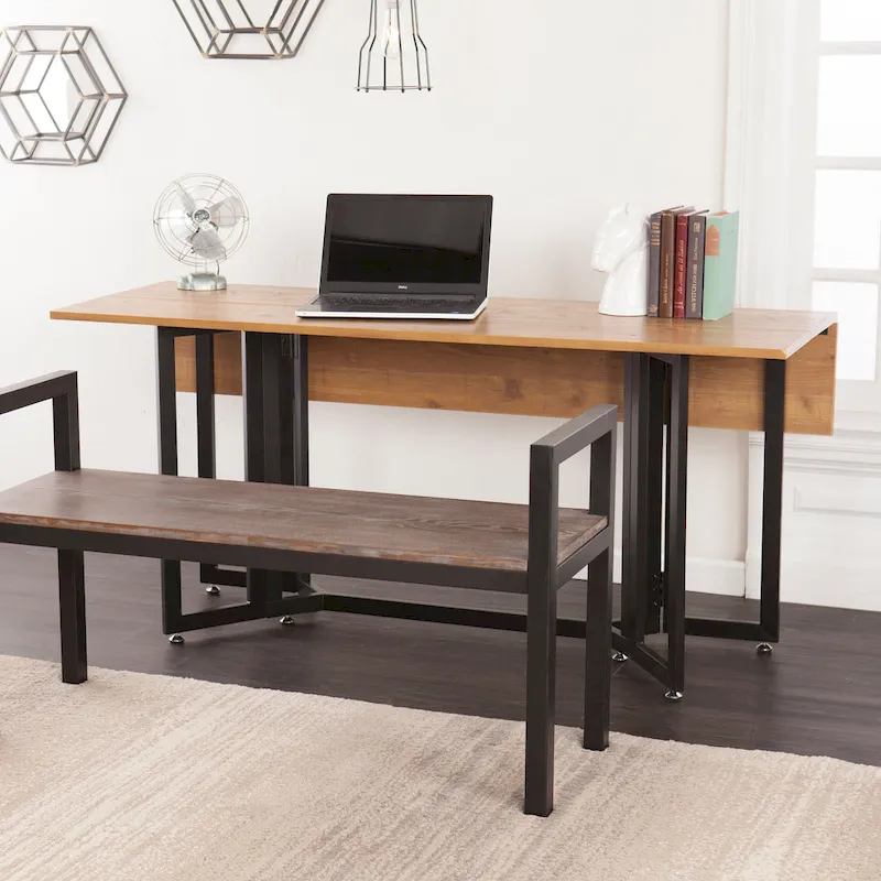 SEI Furniture Driness Weathered Oak with Black Frame Drop Leaf Table
