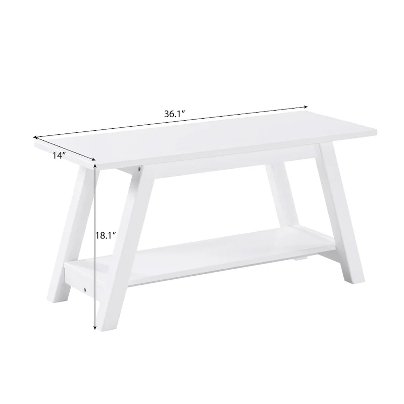 Roundhill Furniture Elyz Solid Wood Bench with Shelf, White