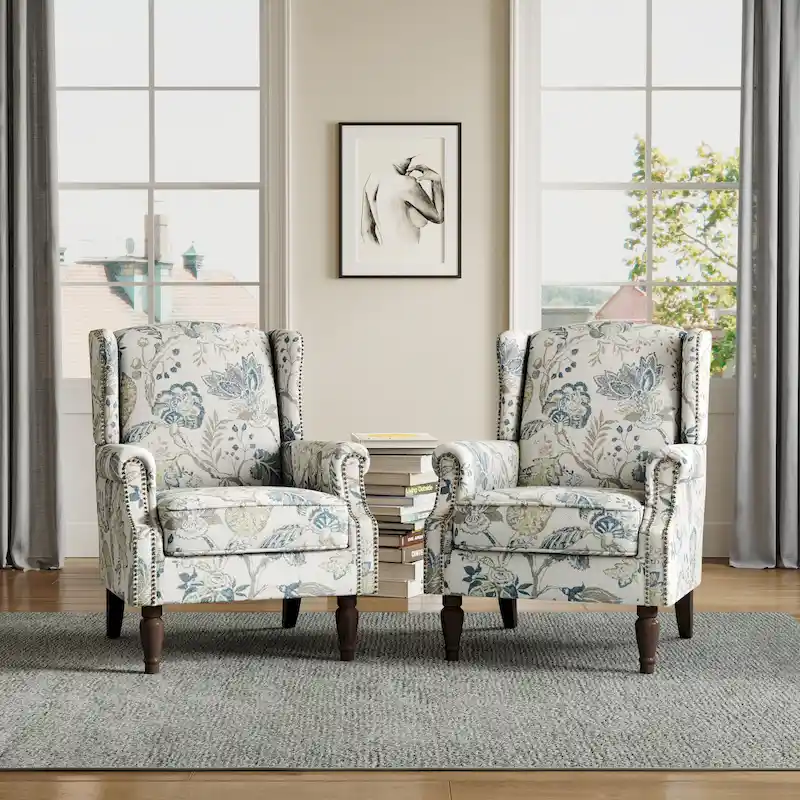 Traditional Nailhead Trim Armchair Accent Chairs Set of 2