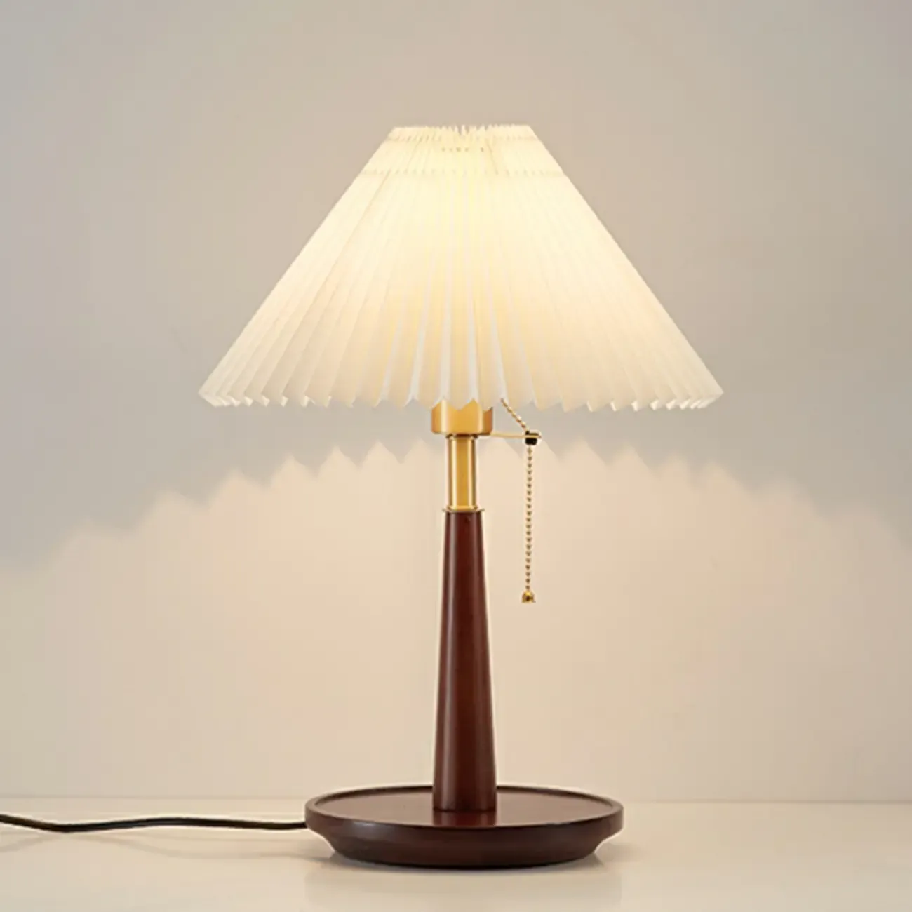 Elegant Metal Round Base Cone Fabric Shade Table Lamp