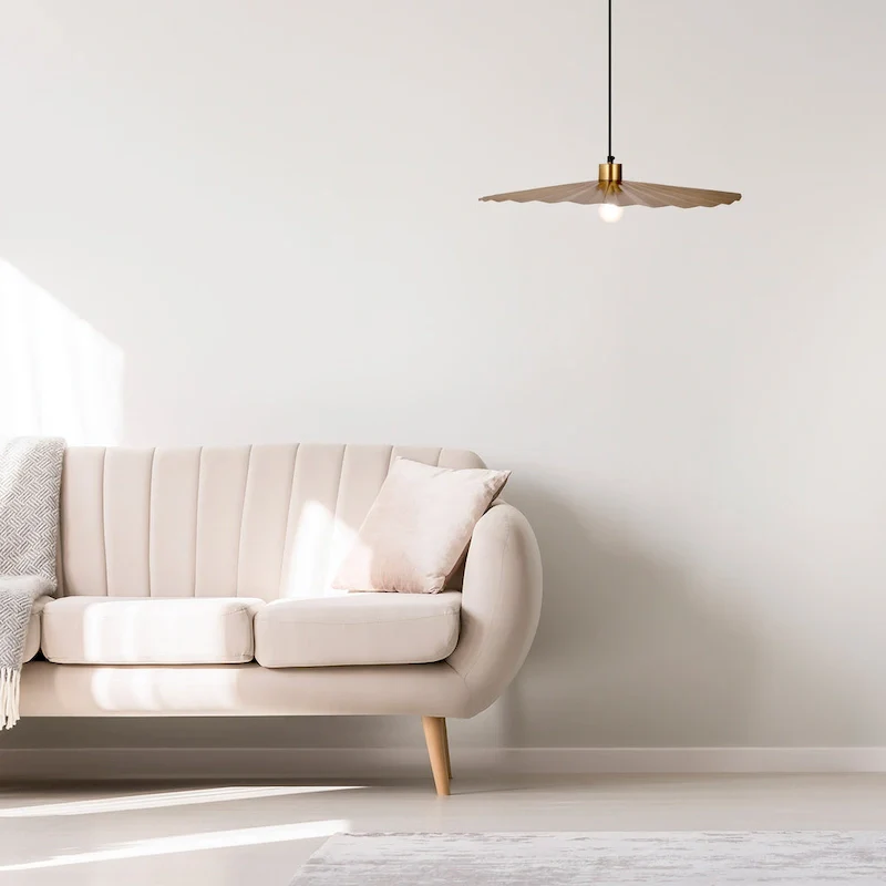 Cory River of Goods Antique Brass Disk-Shaped Indoor Pendant Lamp with Wavy Retro Shade - 24  x 24  x 5.75/64.75