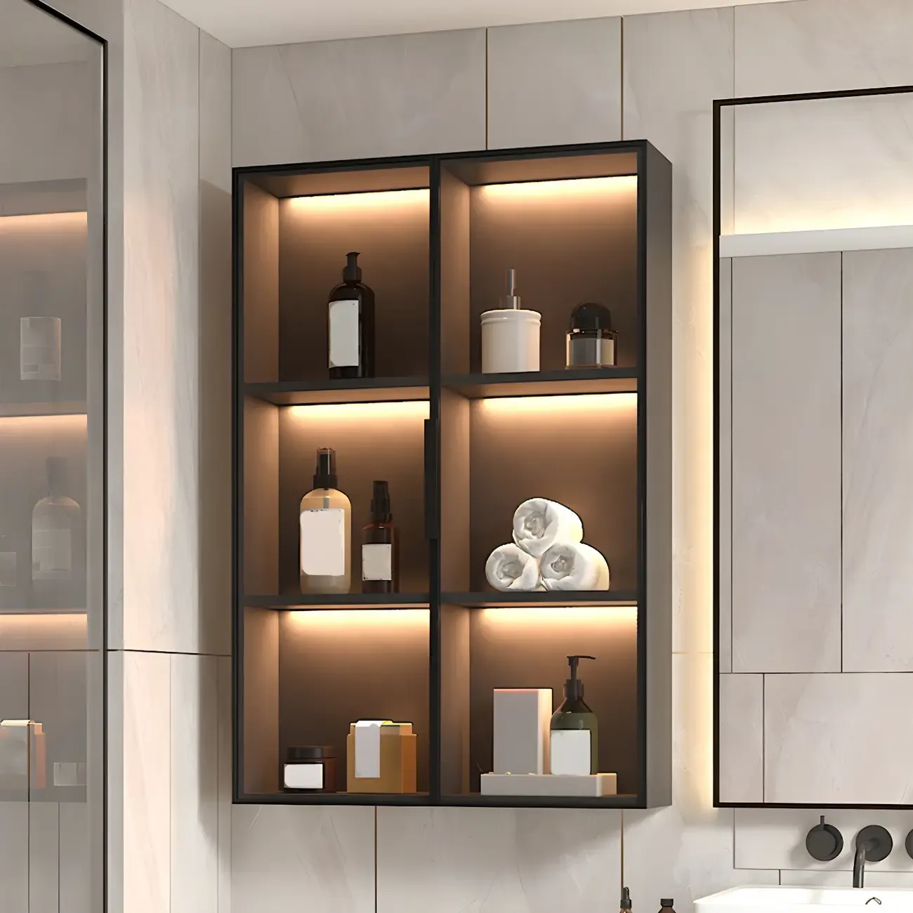Black Multi-Shelf Wall-Mounted Wooden Display Cabinet