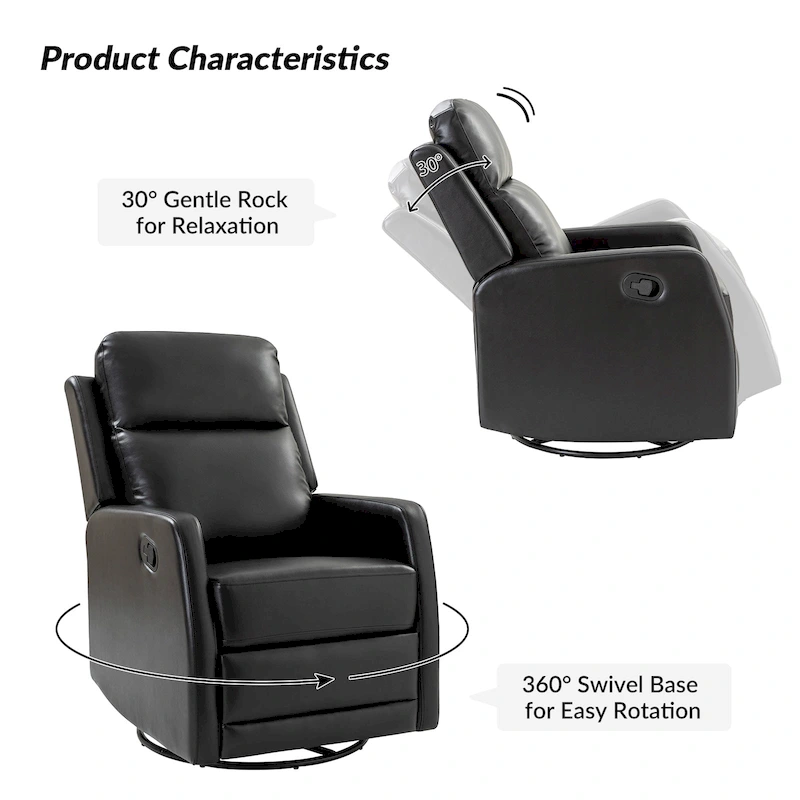 Esteban Modern Faux Leather Manual Rocking Swivel Recliner with Wingback