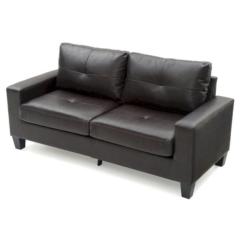 Square Arm Faux Leather Tufted Straight Sofa - 71 - Dark Brown