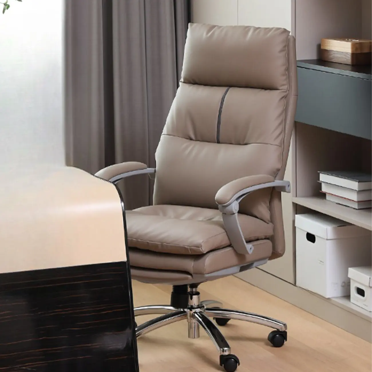 Upholstered Brown Leather Adjustable Swivel Office Chair