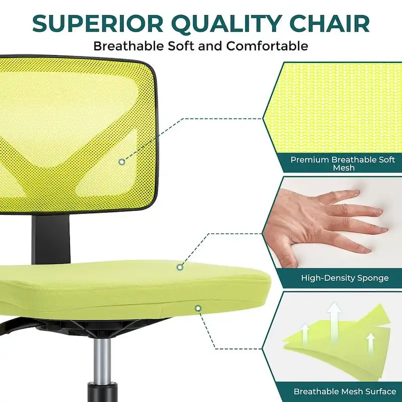 Armless Small Office Desk Chair with Back