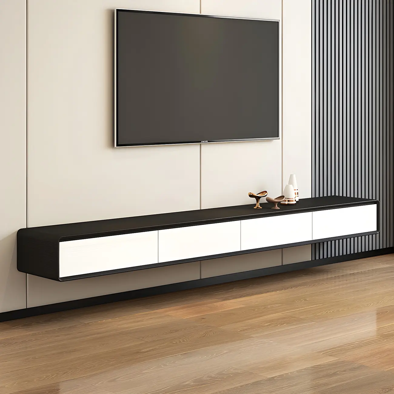 Natural Long Wood Floating TV Stand Media Consoles