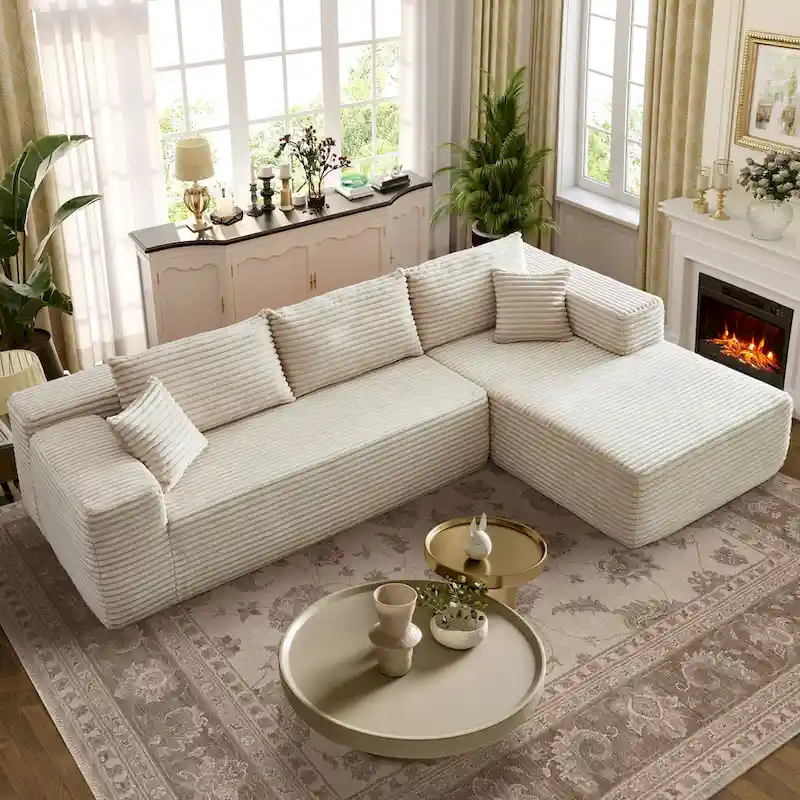 OVIOS Long Plush No Assembly Required Chaise Sofa