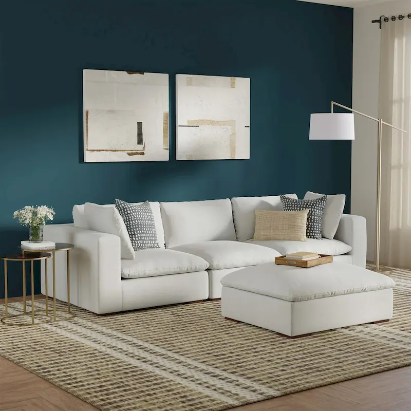 WYNDENHALL Marlee 3-Seater Modular Sofa and Ottoman Set in Velvety Chenille Performance Fabric