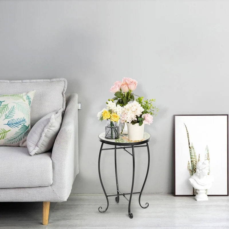 Mosaic Round Terrace Bistro Table Side Table With Coloured Glass