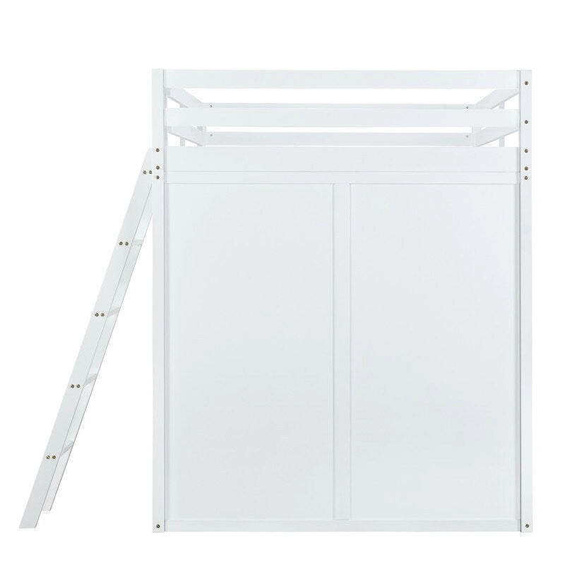 Full Size Wooden Loft Bed with Wardrobe and Desk and Shelves