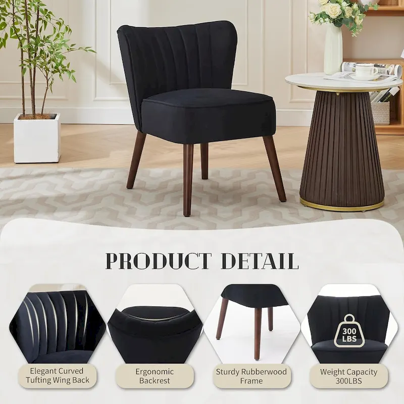 Modern Velvet Accent Chair, Soft Upholstered Living Room Chair with Wooden Legs