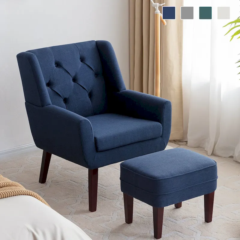 HUIMO Fabric Arm Chair Accent Chair and Ottoman Set Grey/ Beige/ Blue/ Dark Teal