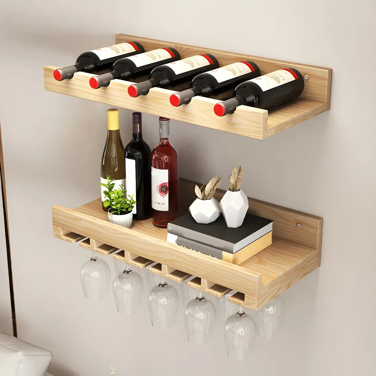 Industrial Wooden Wall Mounted Wine Rack