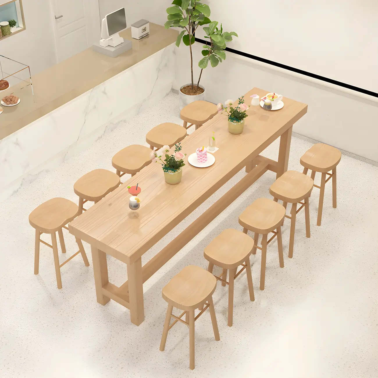 Modern Natural Solid Wood Bar Table with Footrest