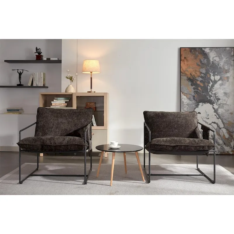 Ouyessir Set of 2 Modern Velvet Accent Chair Linen Sling ArmChair