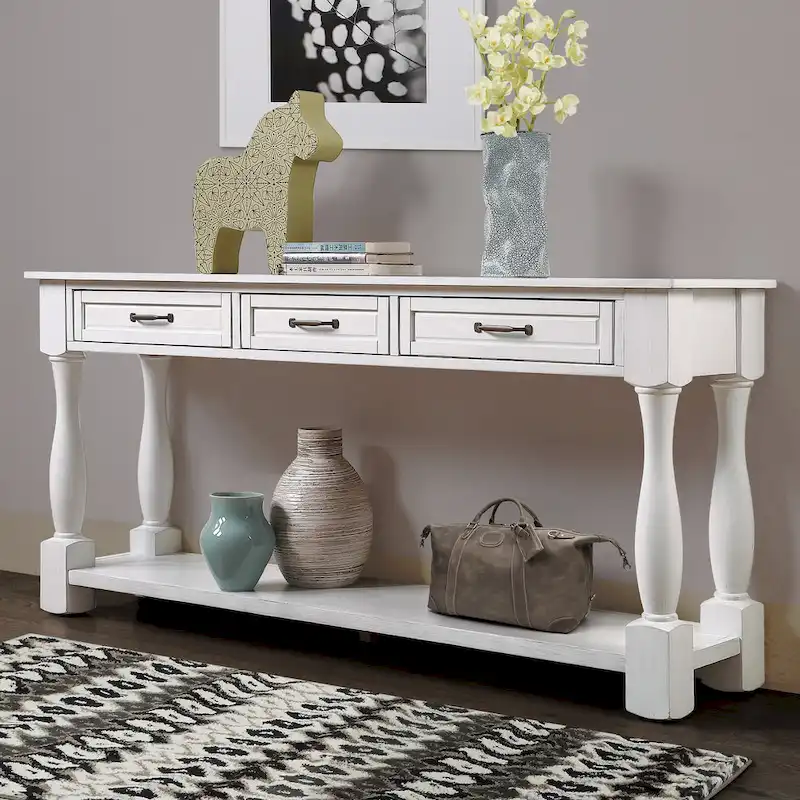 63inch Long Wood Console Table with 3 Drawers