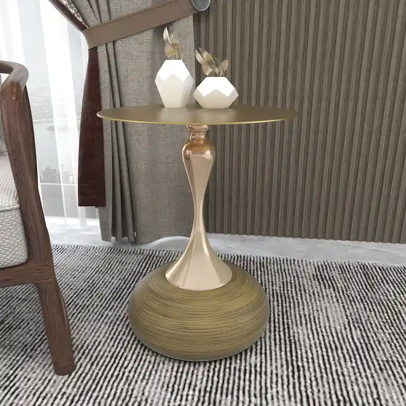 Savoy 18-Inch Round Side Table in Gold Stainless-Steel End Table with a Round Pedestal base