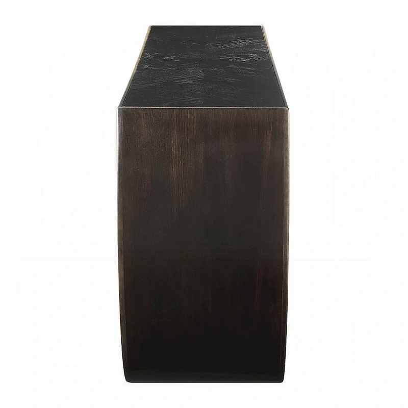 Riza Console Table, Half Moon Wood Frame Black, Gold Finish, 70 Inch