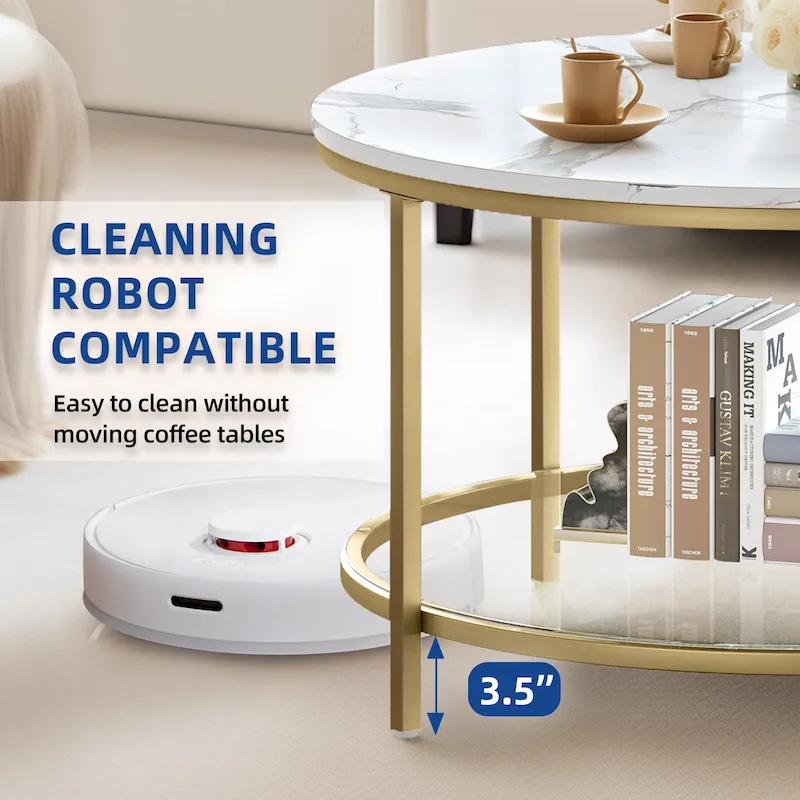 Industrial 2-Tier Round Coffee Table with Shelf