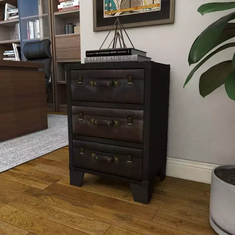 Traditional Wood and Faux Leather Cabinet Dark Brown - Olivia & May