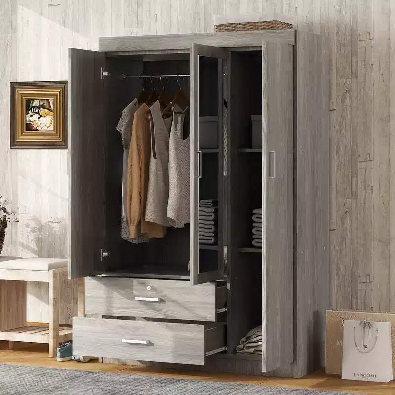 Wood 3-Door Wardrobe Armoire