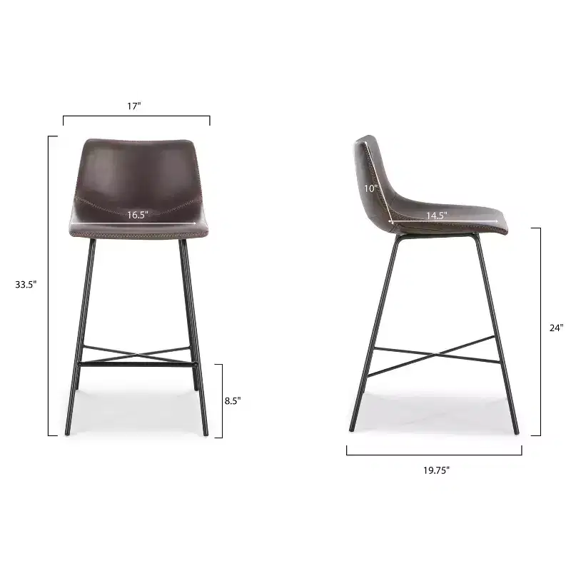 Poly & Bark Set of 3 24" High Paxton Counter Height Barstools Brown: Upholstered, Steel Frame, Modern Design