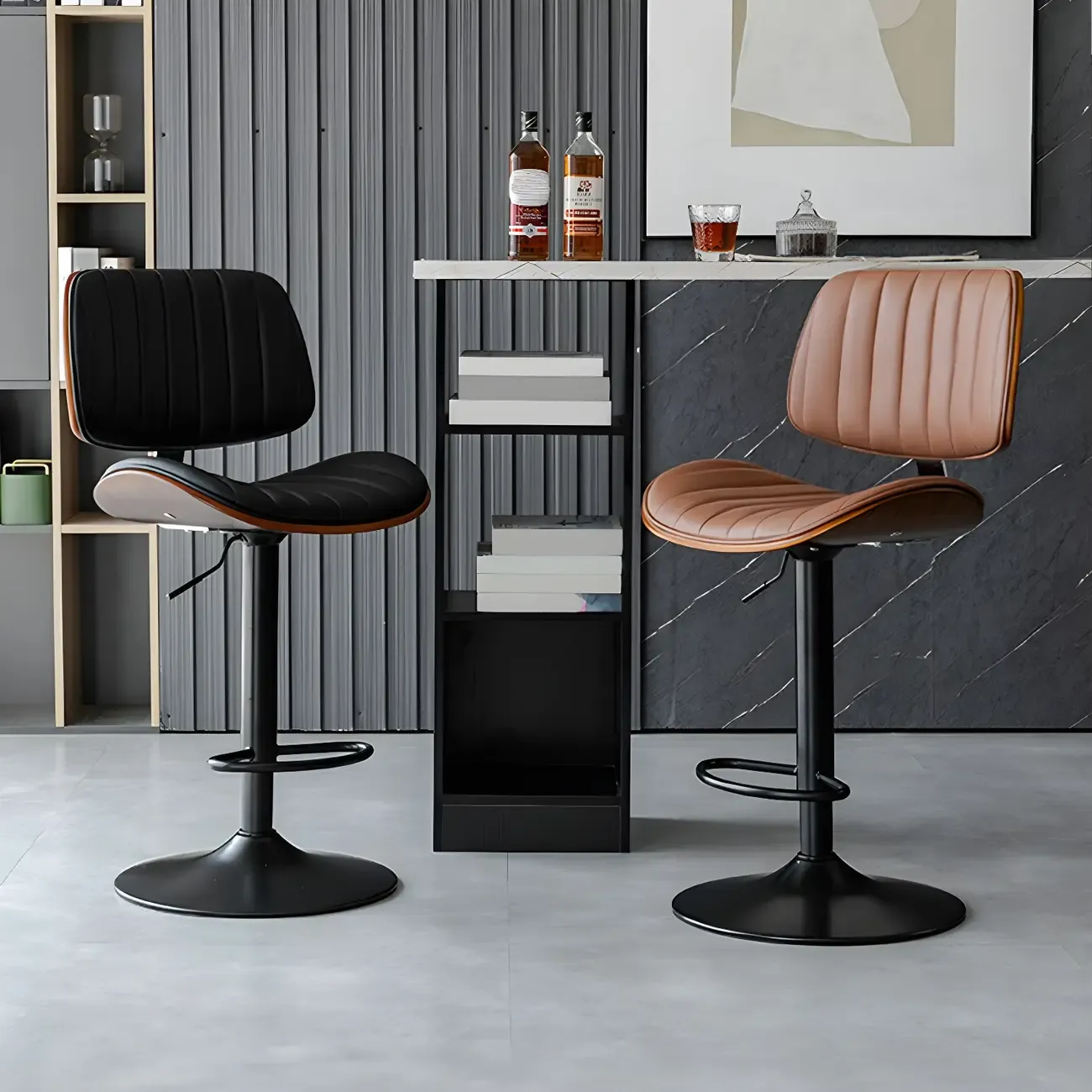 Modern Faux Leather Adjustable Swivel Bar Stools