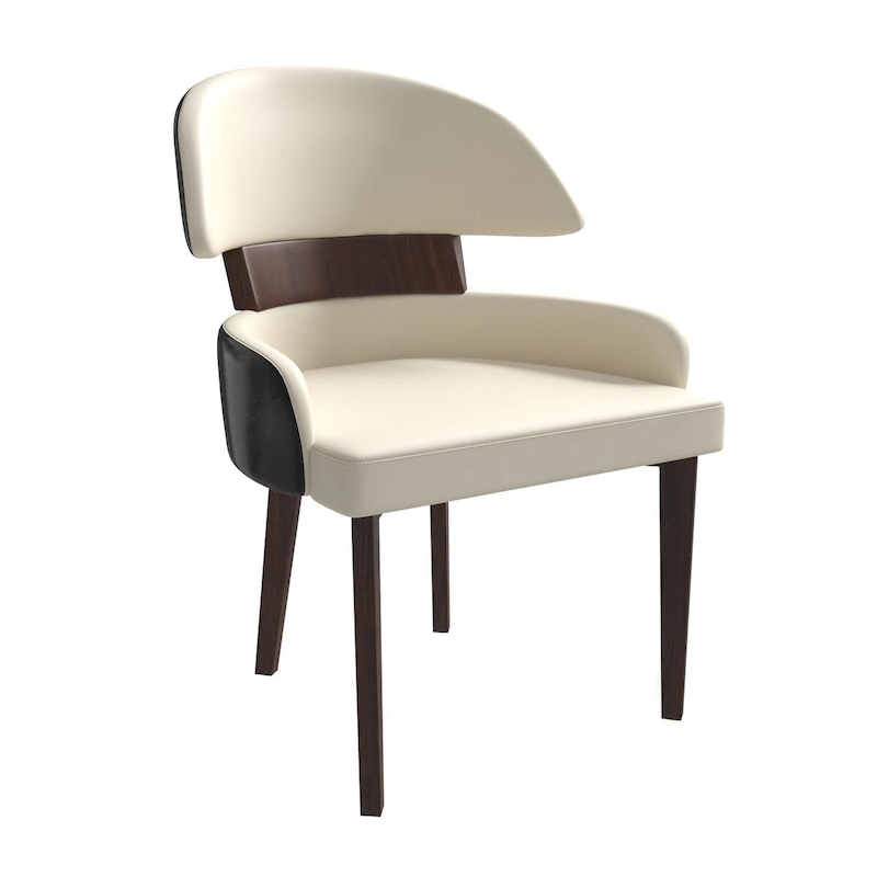 Leather Dining Chair with a Curved Back in Rubberwood Ethos Series by LeisureMod