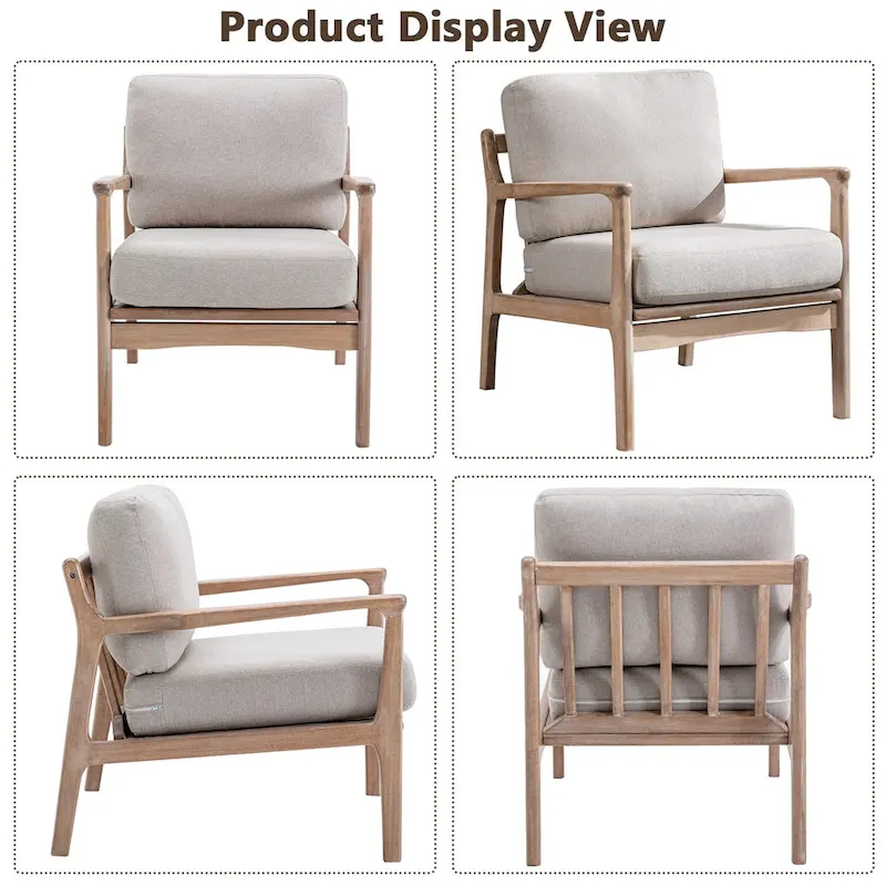 Mid Century Modern Accent Chair with Solid Wood Frame & Removable Cushions