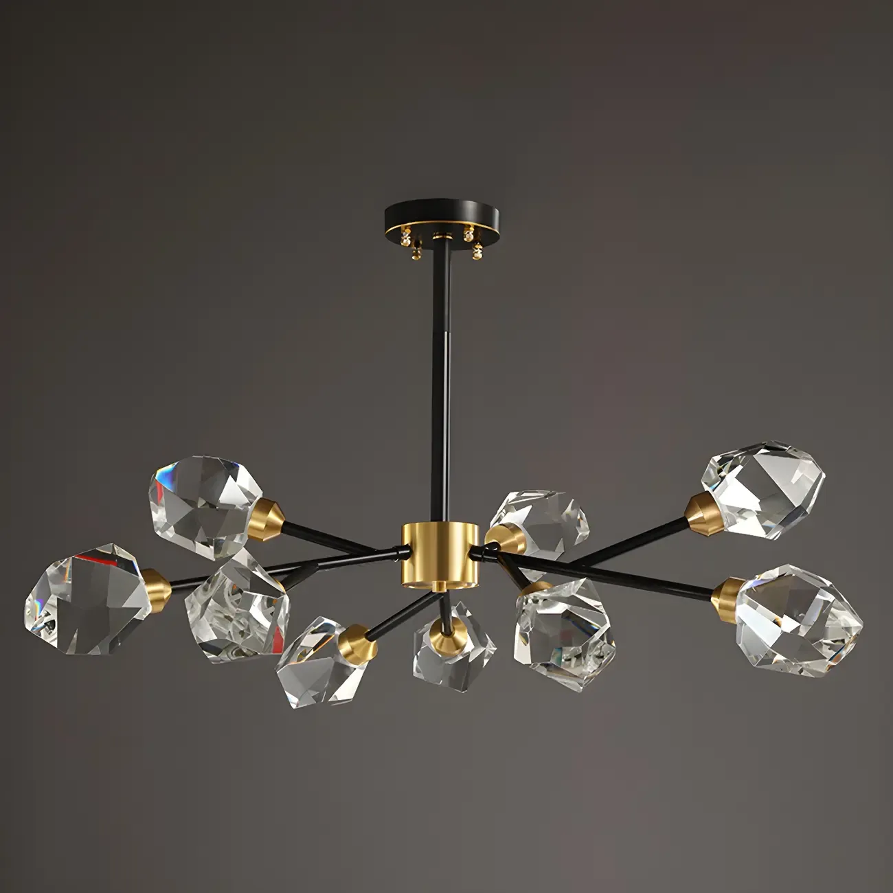 Modern Crystal Brass Sputnik Chandeliers in Black-Gold