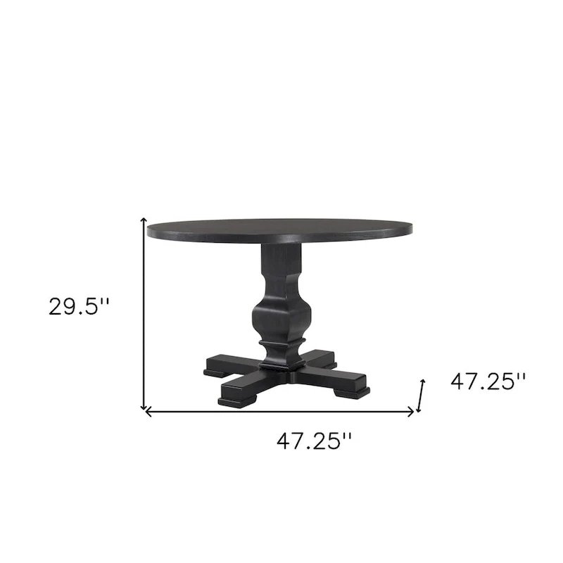 HomeRoots 47 Black Rounded Solid Wood Pedestal Base Dining Table