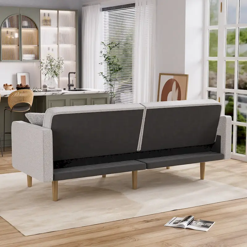 Upholstered Tufted Convertible Futon Sofa Bed, Velvet Sleeper Couch, 3 Seater Tufted Sofa with Adjustable Backrests