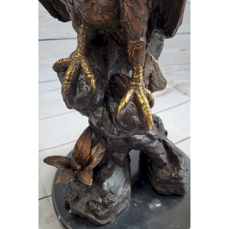 American Bald Eagle Bronze Metal Statue Sculpture Figure On Marble Base By Moigniez