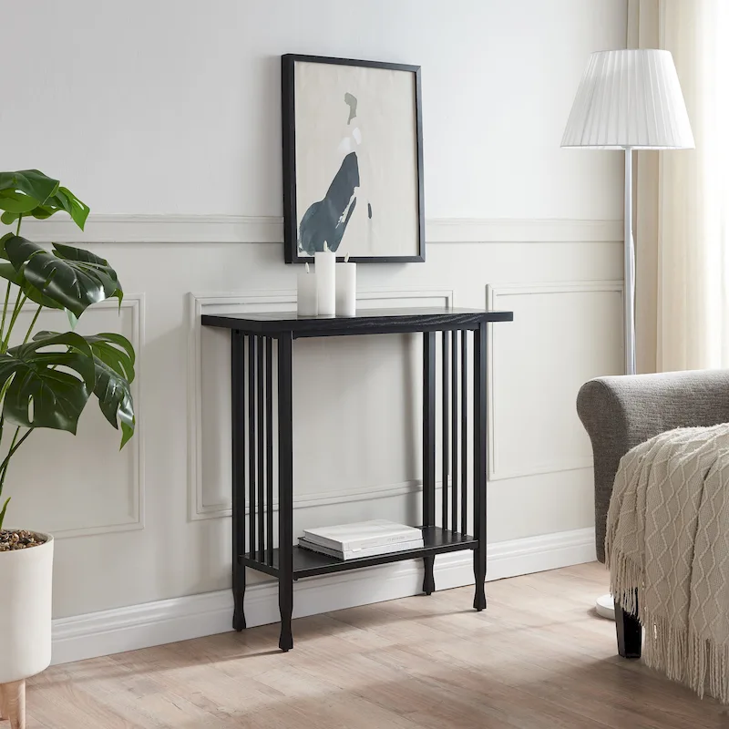 Matte Black Slatted Mission Oak Hall Stand