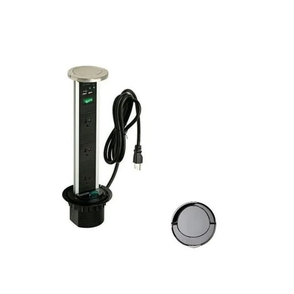 Pop-Up Power and Charging Station with 3-Socket and 2-USB Outlet in Aluminum