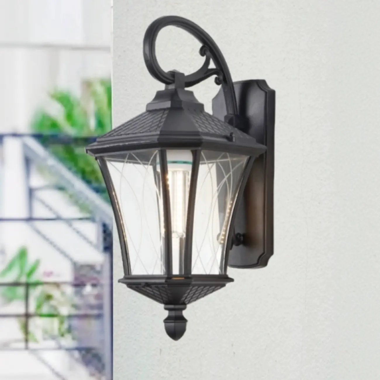 Outdoor Vintage Metal Glass Lantern Wall Sconce