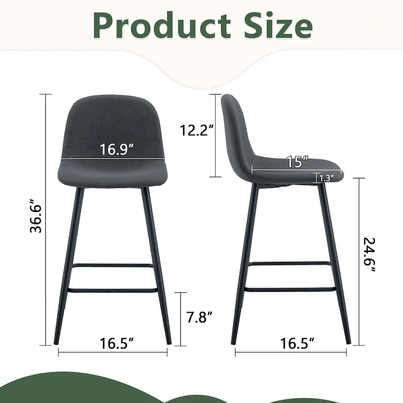 Industrial Bar Height Stools with Back, Counter Height Bar Chairs, with Metal Legs & Soft Backrest Easy to Assemble