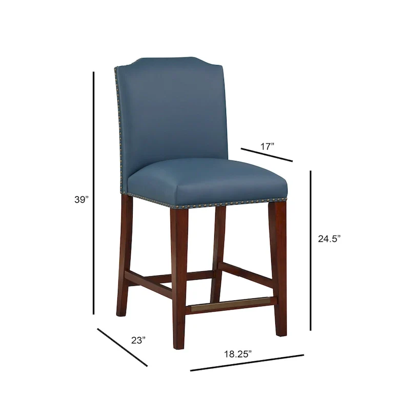 Stationary Faux Leather Counter Stool with Nail Head Trim, Modern Bar Stool